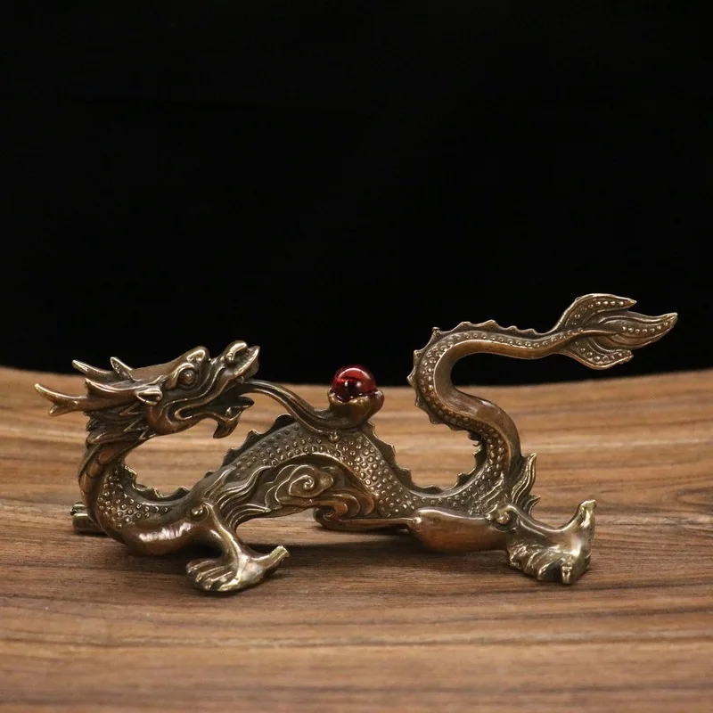 Copper Water , with its head turned back, Standing Pen Holder, Auspicious , Han , Green Dragon C