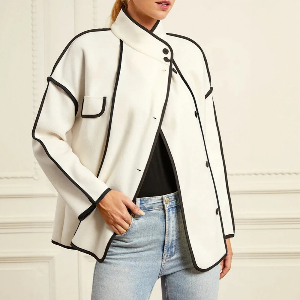 

Women's Winter Jackets Fashion Daily 2025 Contrast Color Buttoned Detailed Long Sleeve High Neck Coats