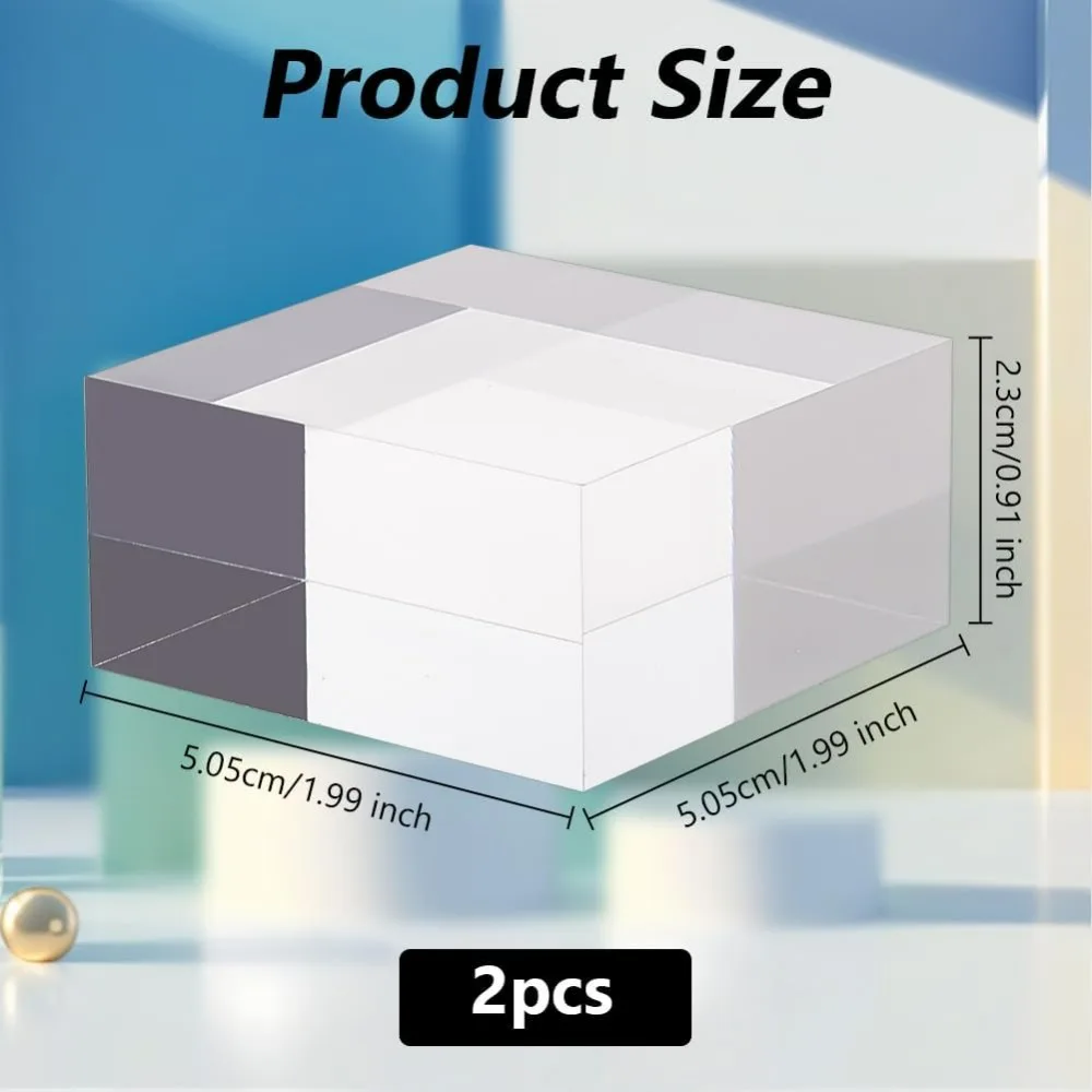 Cubo acrilico trasparente da 2 pezzi 2 x 2 x 0,9 pollici Blocco display quadrato acrilico Rettangolo Cubo display lucido trasparente