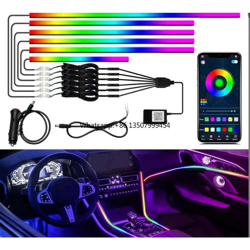 

6 in 1 64 Color RGB Symphony Car Ambient Light Interior Guide LED Strip Lights Decoration Atmosphere Lamp APP Control Car Bulbs