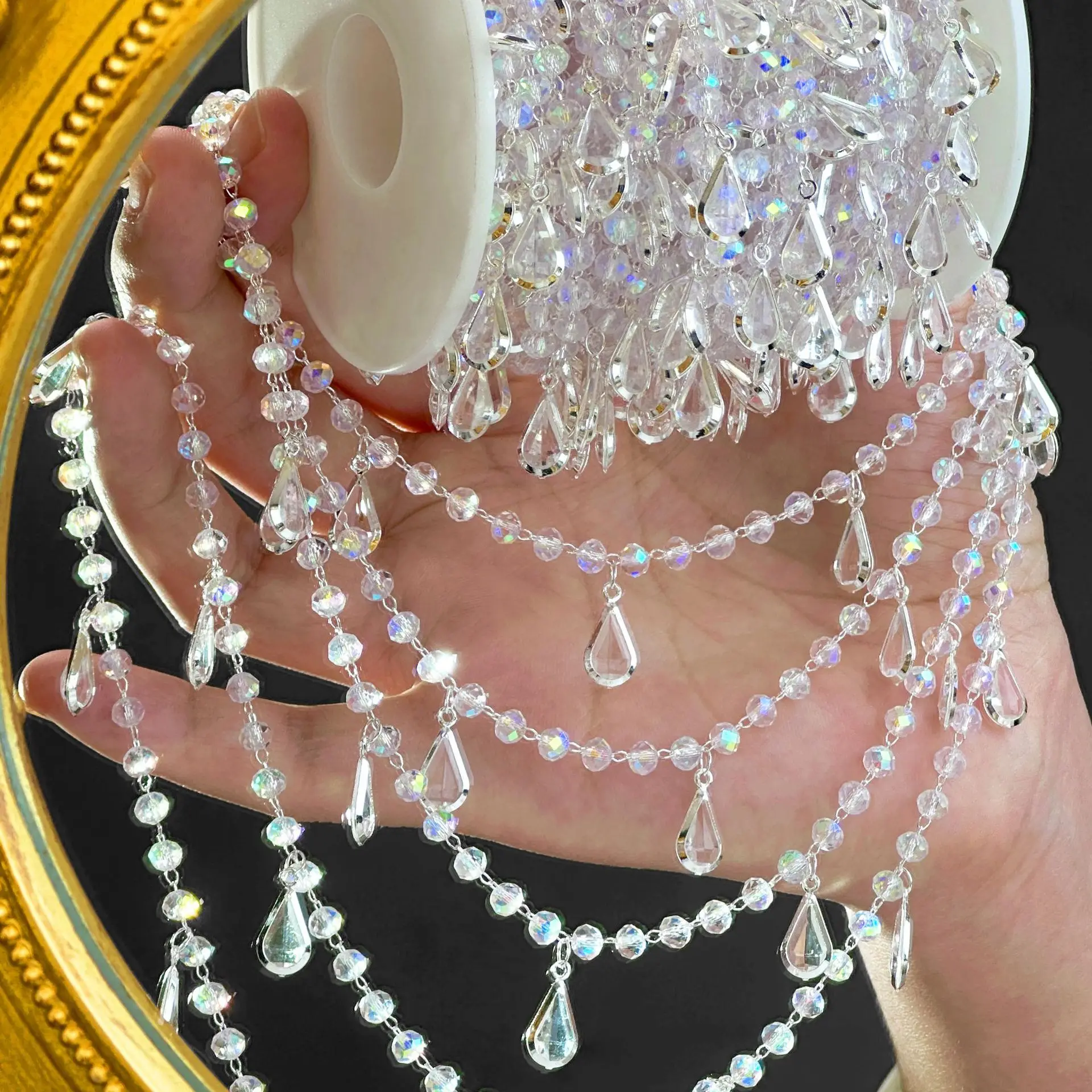 0,5/1/2M Klare Kristallweiße Wassertropfen-Quastenperlenkette DIY Halskette Kopfschmuck Schmuck Kleidung Wohnaccessoires – Detail 2