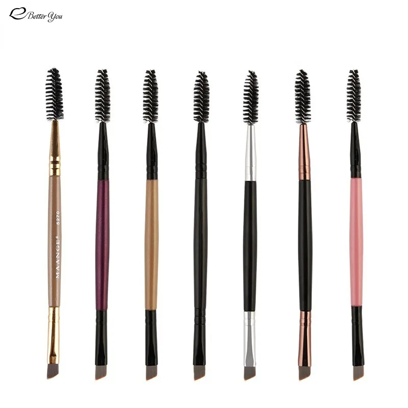 1PC Double-headed Eyebrow Brush Spiral Bevel Makeup Brush Mascara Brush Wooden Handle Single Easy to Carry Beauty Tools