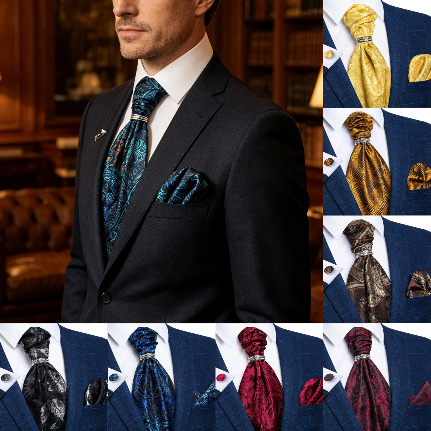 Mens Grooming Kit Gift - 4pcs Set Mens Vintage Paisley Ascot,