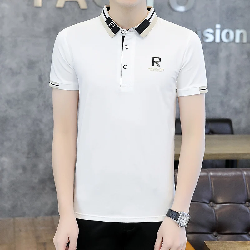 

2024 Spring and Summer New Men's Lapel Short-sleeved Cotton T-shirt Casual and Comfortable Men's Short-sleeved Plain T-shirt