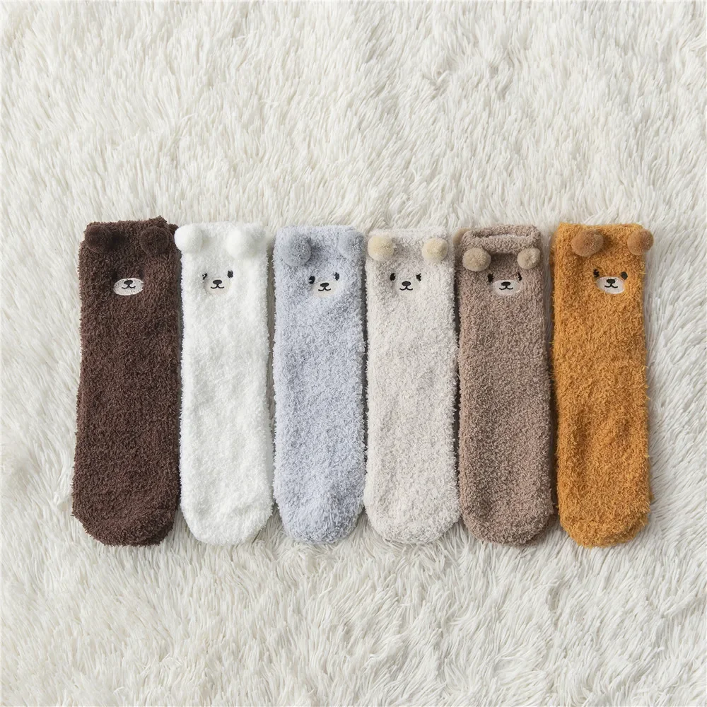 12PR No Lint Female Thickened Thermal Coral Fleece Sleep Mid-Calf plus Velvet Sleep Postpartum Confinement Room Socks