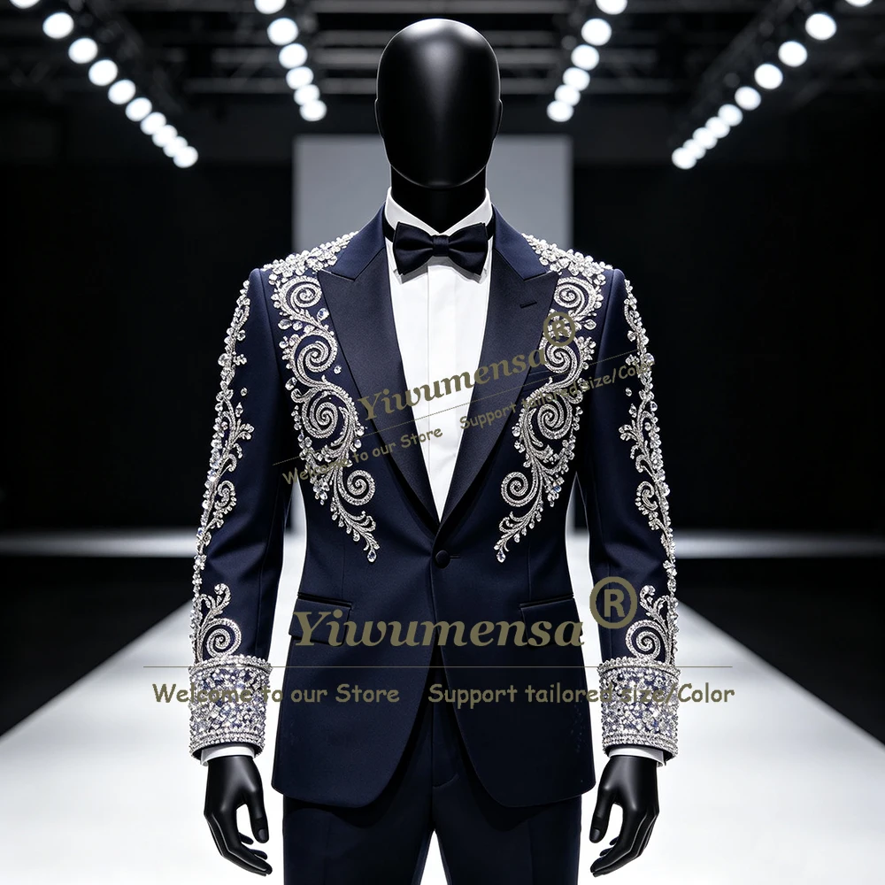Exquisite Men's Suit Beadwork Rhinestone Jacket Pants 2 Piece Sets Groom Dinner Party Tuxedo Customized Multi Occasion Clothing