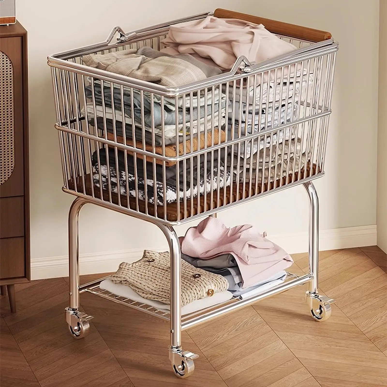 

Laundry Basket with Wheels Rolling Laundry Basket,Rolling Cart Storage Garment for Household Living Room Hotel Washroom Dorm
