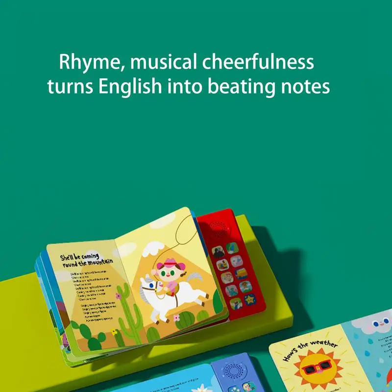 Livro de música interativo, livros de aprendizagem de músicas, 10 rimas de berçário, iluminação em inglês, auxiliares de ensino para meninos e meninas