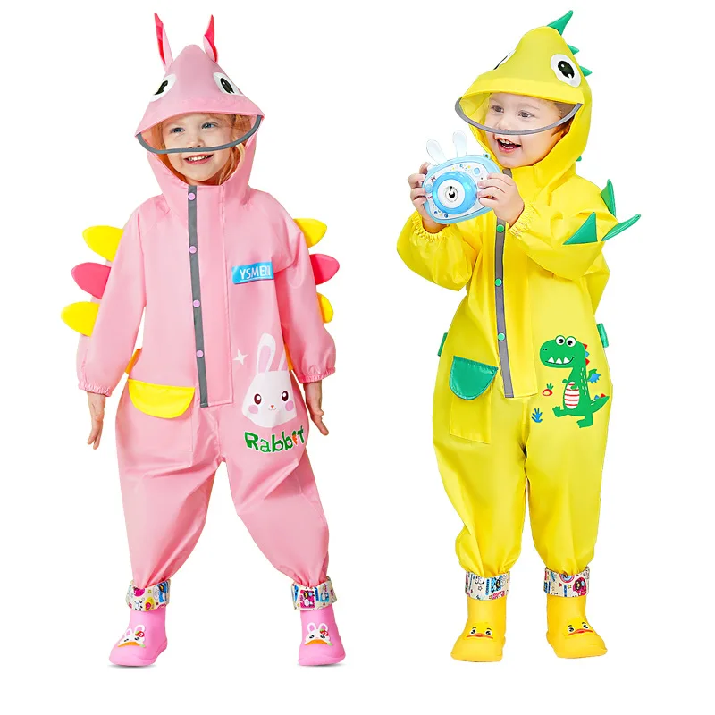 Children's One-piece Raincoat Rain Pants Dinosaur Boys Girls Primary Student Kindergarten Baby Rain Gear Full Body Protection