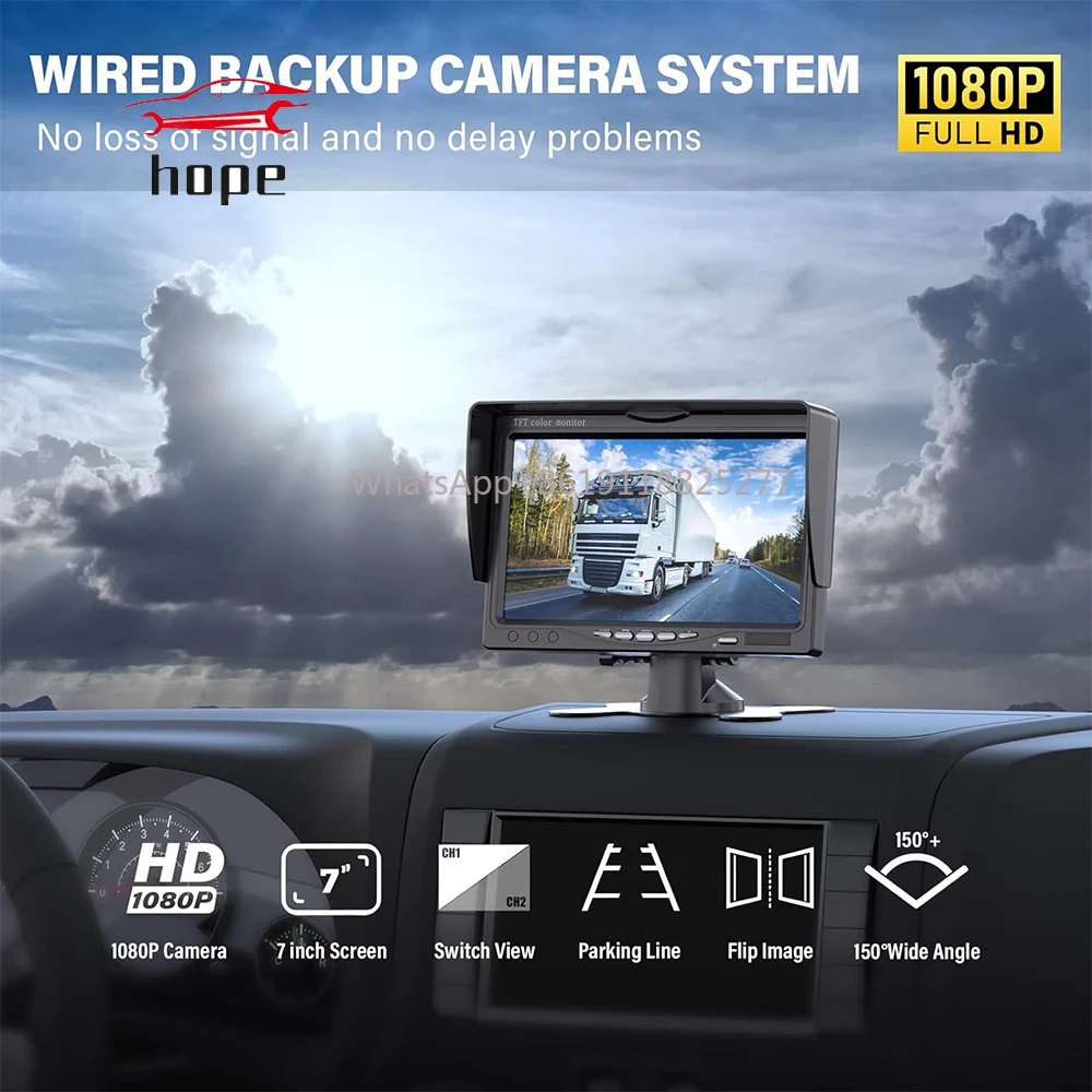 7'' Backup Camera with Monitor Kit, Waterproof 18 IR LED Night Vision Reverse Camera + Monitor Vehicle Parking System for RV BUS