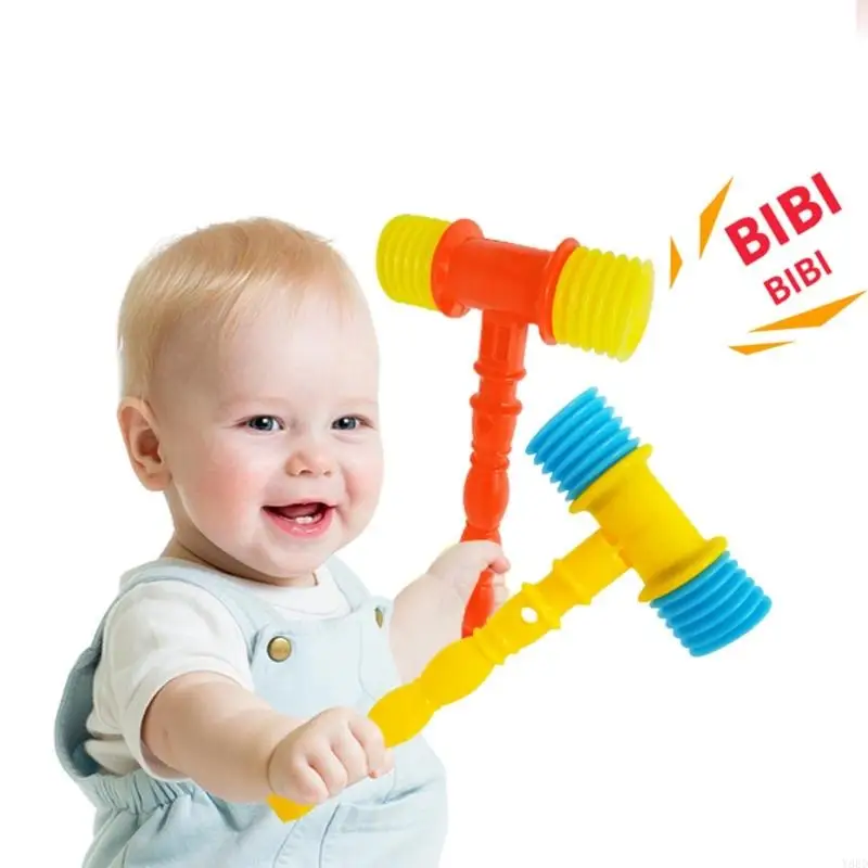 Y88D Kids Scheaky Toy Hammer sensorial Toy Rattle Handle plástico seguro para brincadeiras divertidas e envolventes