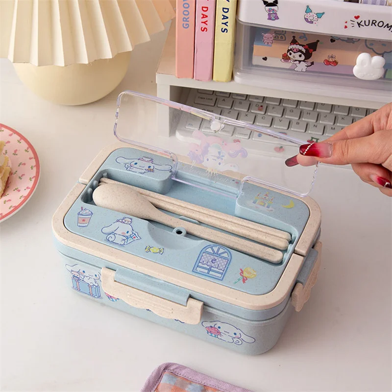 

Kuromi Lunch Box with Cutlery Cinnamoroll My Melody Large Capacity Storage Bento Box Dinner Pail Cartoon Tableware Set Gift