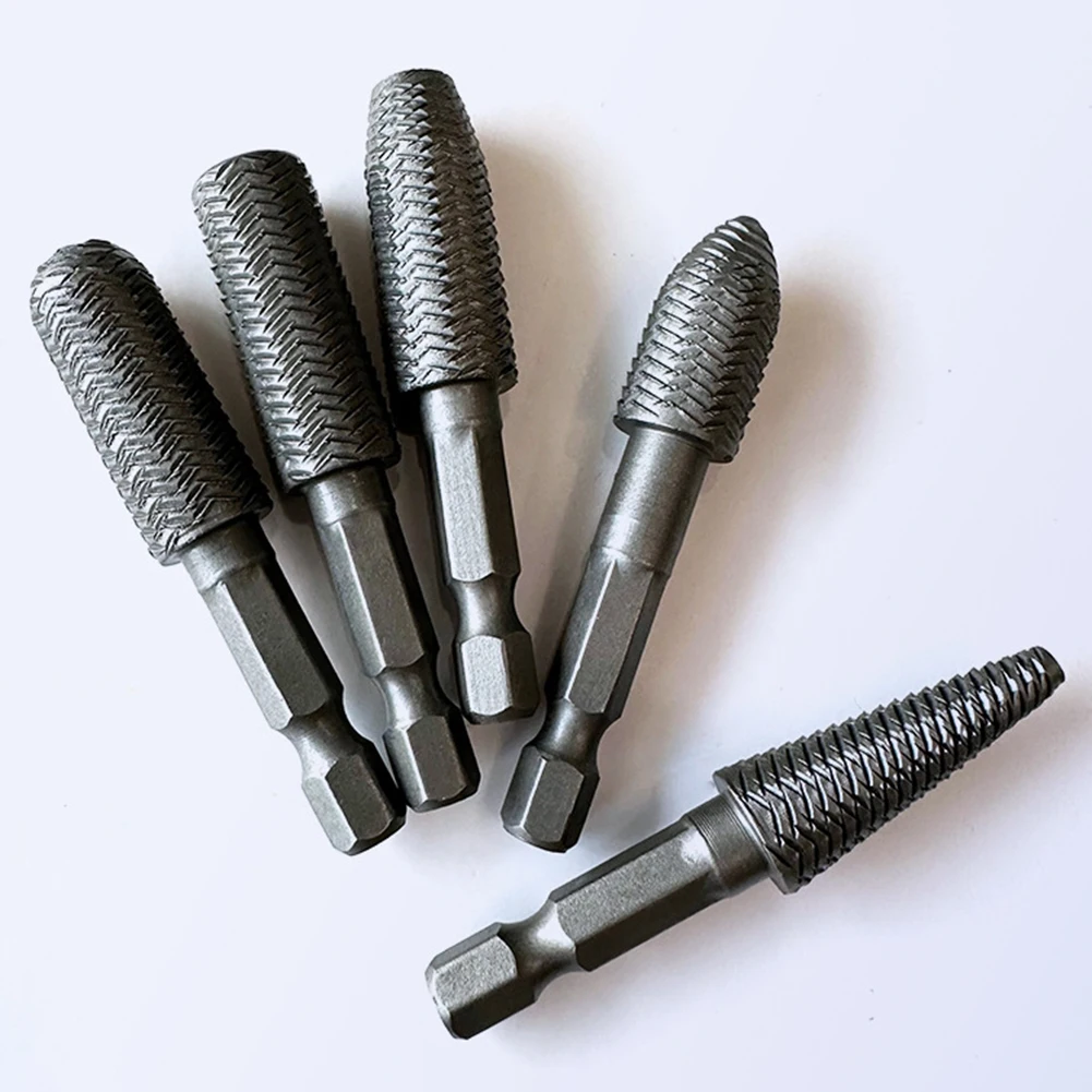 5pcs Hex Shank Rotary Steel File Drill Bits Burrs Grinding Grooved Sanding Engraving Power Tool Parts 1/4