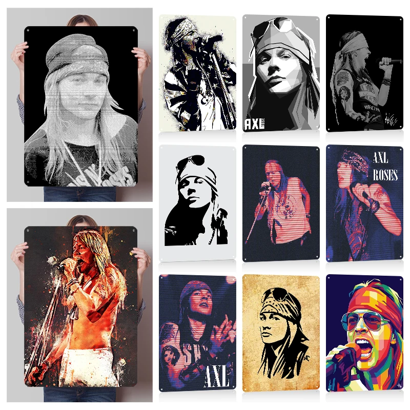 Axl Rose Music Singer Metal Posters Customizable Retro Vintage Metal Tin Signs for Fans Wall Art Bedroom Decoration Aesthetic