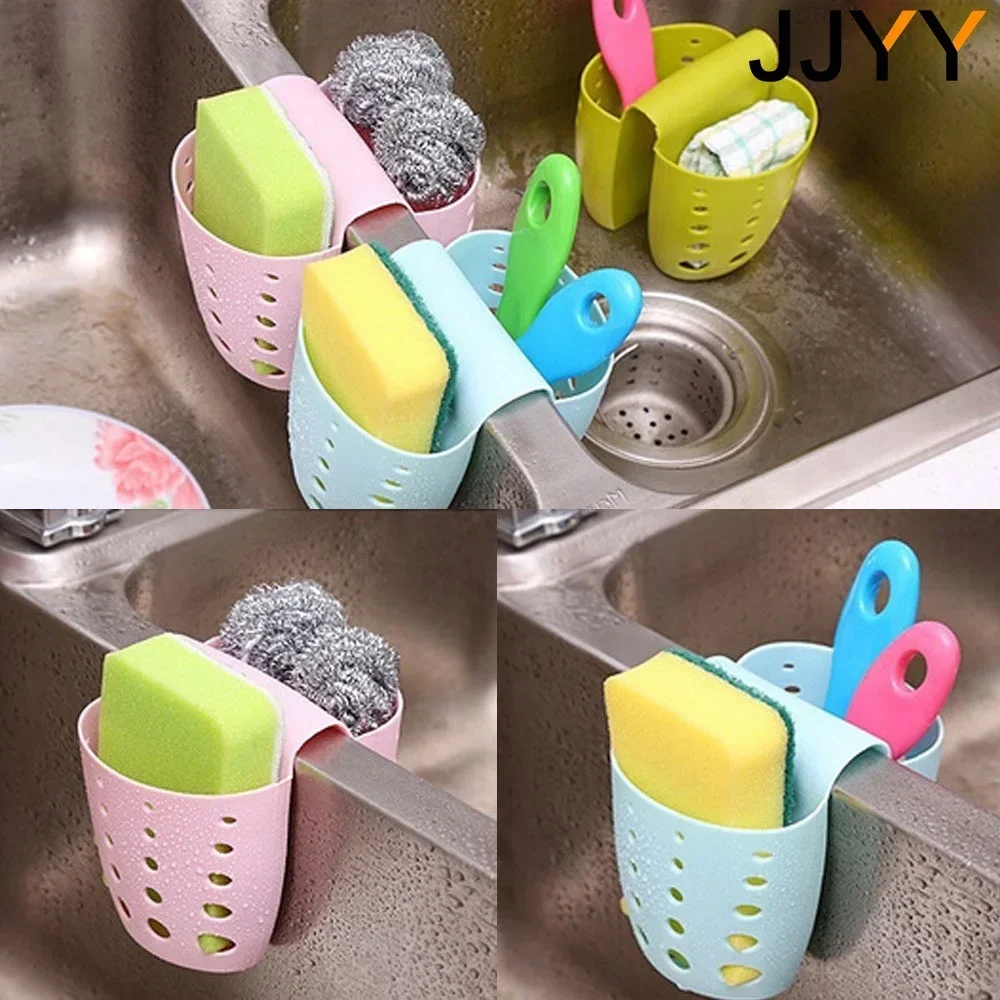 JJYY Kitchen Sink Hollow Drainage Hanging Basket Double Silicone Brush Sponge Hanging Bag Sundries Faucet Drainer Kitchen Tools