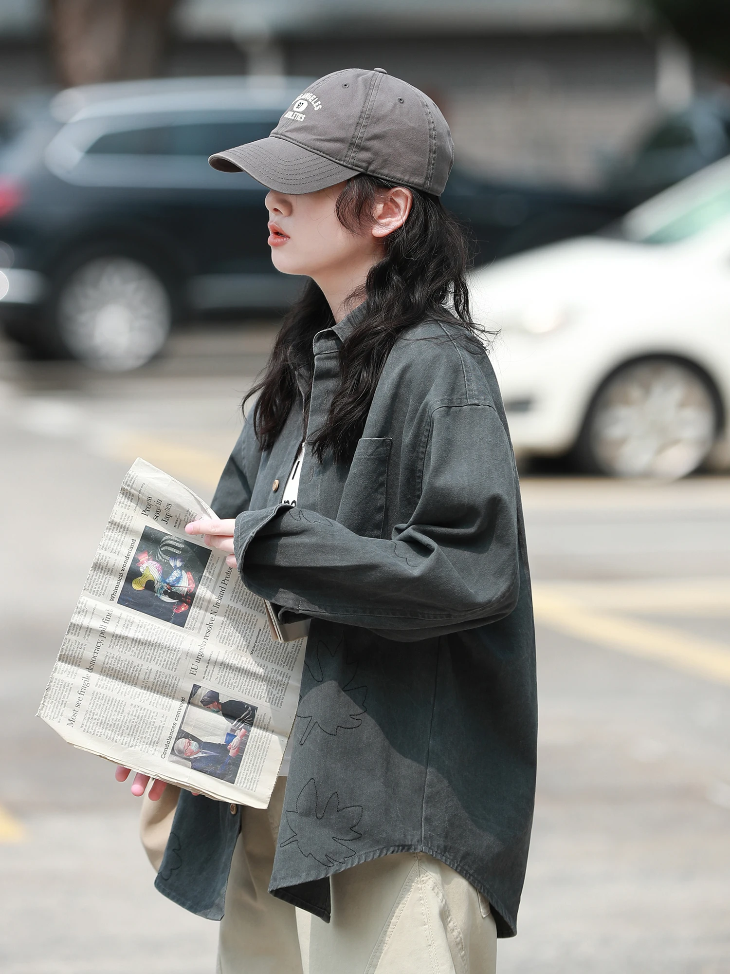 

Retro Waed Long Sve Cotton irt Women's Student Couple Thin Outerwear Trendy Button up Casual Loose Fit Japanese Sle