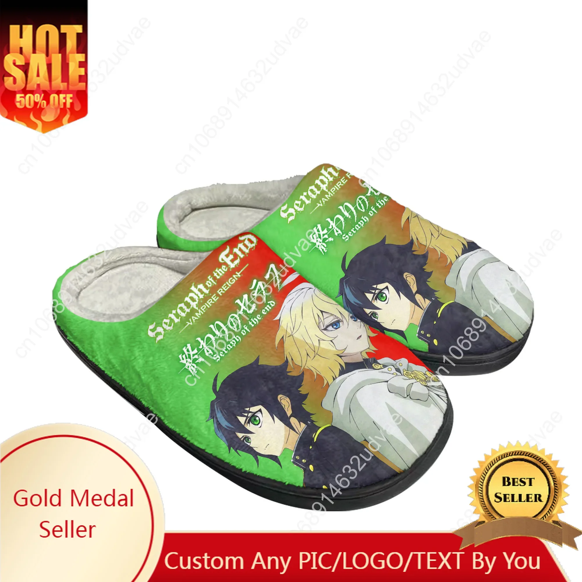

Seraph of The End Cotton Slippers Men Women Plush Bedroom Casual Keep Warm Home Bedroom Shoes Thermal Slipper Customized Shoe