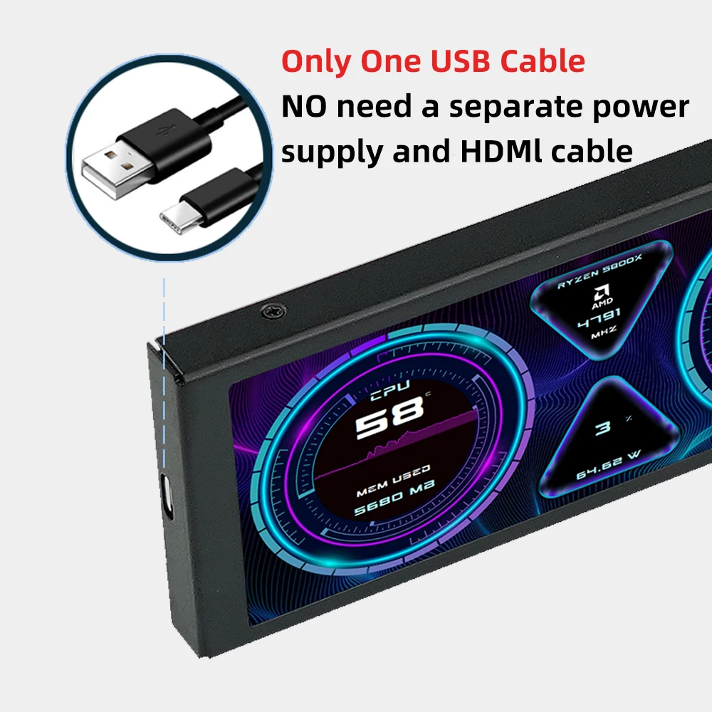 GCXZ G16SE 9.16 بوصة IPS LCD USB شاشة ثانوية Type-C CPU GPU RAM الكمبيوتر سطح المكتب شاشة ذكية شاشة ممتدة لا AIDA64