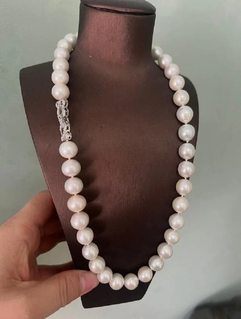 

gorgeous huge 12-13mm south sea white pearl necklace 18nch 925s