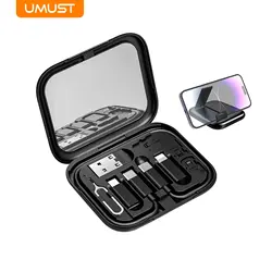 8 in 1 USB Adapter Cable Organizer,Cable Kits, Cable Case Storage Box,Contains Sim Card Slot Tray Eject Pin,Use as Phone Holder