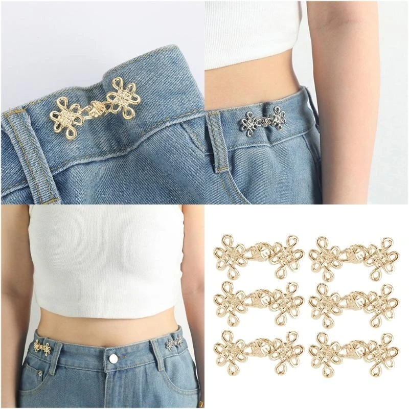 

3/6PCS Chinese Knot Waist Buckle Clasp Nosewing Waist Tightener for Loose Jeans Y166