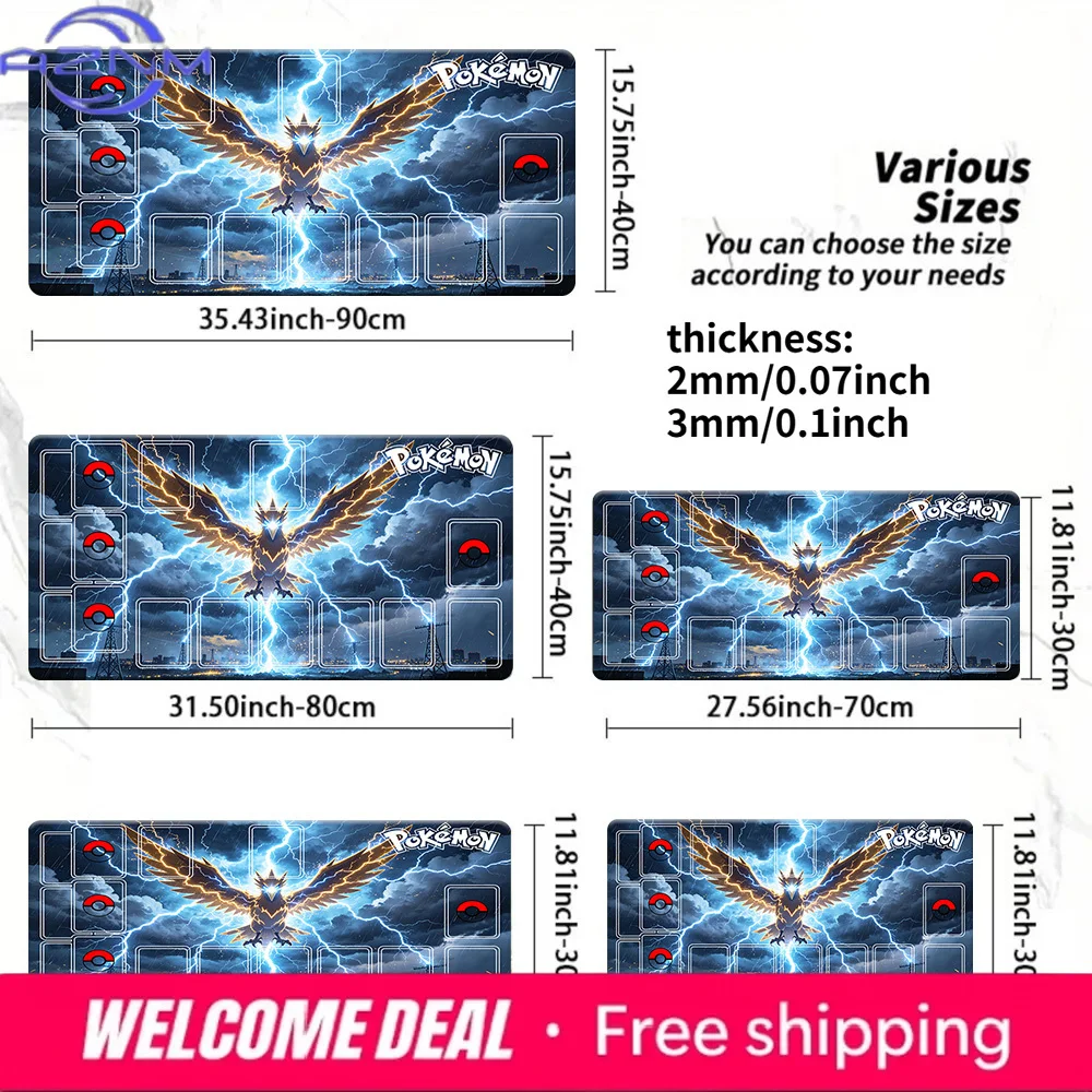 Thunder Storm Zapdos Pokemon TCG Card Game Playmat Large Extended Anti-slip Gaming Mouse Pad Desk Keyboard Pad