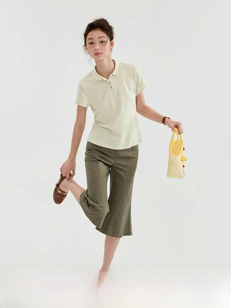AMUU Original Korean Style Pure Color  Neck Short Sleeve T-Shirt Women Summer New Simple Match Upper Body Commute Style L...