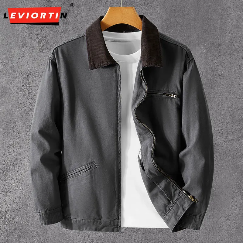 

Autumn/winter new American retro washed canvas Detroit jacket men's casual loose and versatile patchwork lapel design workwear