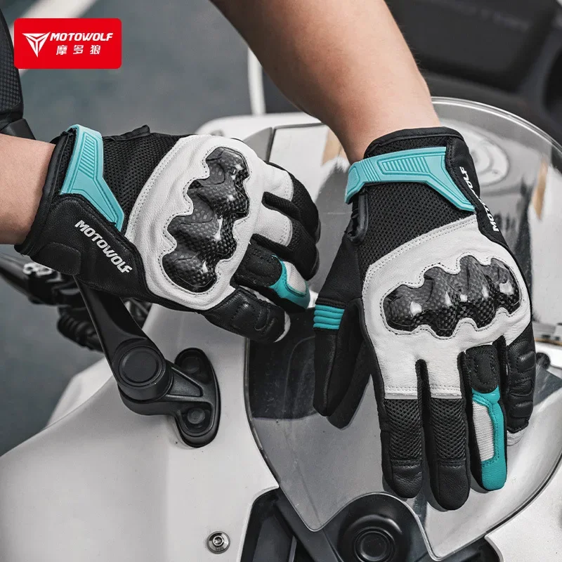 Summer Motorcycle Motocross Riding Breathable and Comfortable sheepskin Gloves Wear-resistant Anti slip Cycling Racing Luvas Men