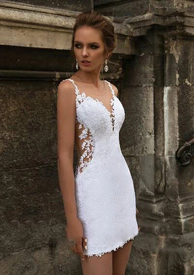 Moderno vestido de casamento curto sereia com trem destacável três peças 3 em 1 apliques de renda sheer neck sem costas vestidos de noiva 2025