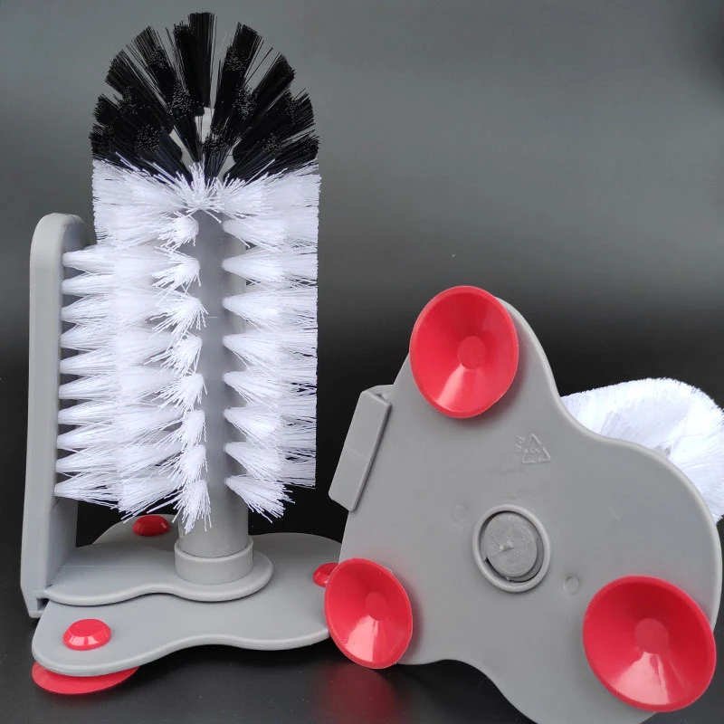 Double-Headed Sink Cup Brush Sucker Kitchen Cleaning Supplies Rotating Wine Bottle Cleaner Cup Scrubber &LICG