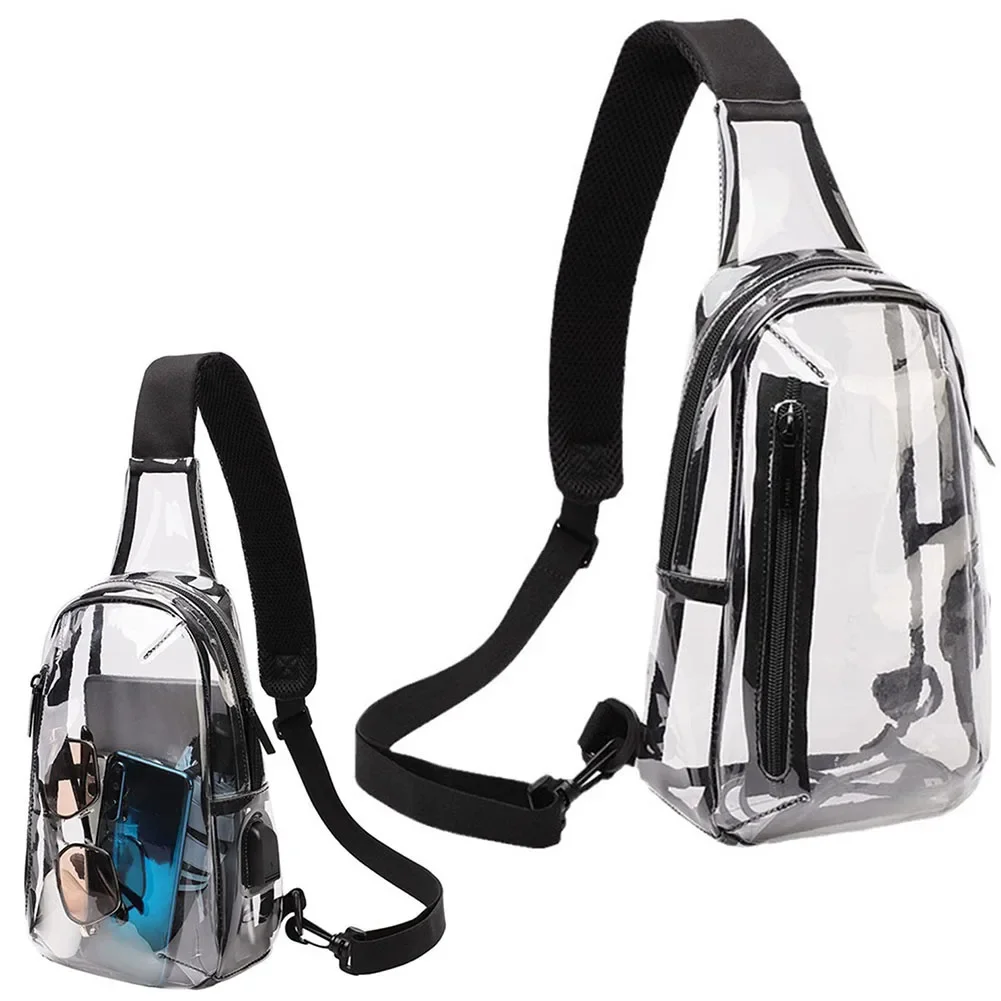 PVC Transparent Chest Bags Stadium Sling Bag Women Men Crossbody Concert Bags Clear Stadium Purse Bag With Black Belt Sling Bag