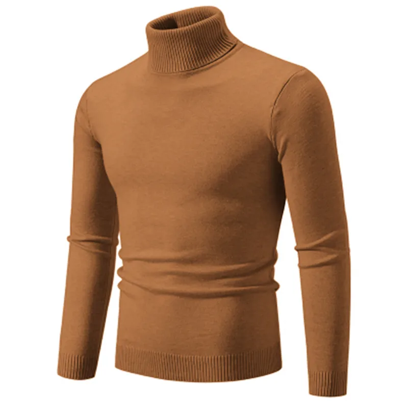 Men's Knitted Turtleneck Sweater Autumn Winter Slim Fit Knitting Pullovers Men Casual Solid Color Turtleneck Knit Sweaters Man