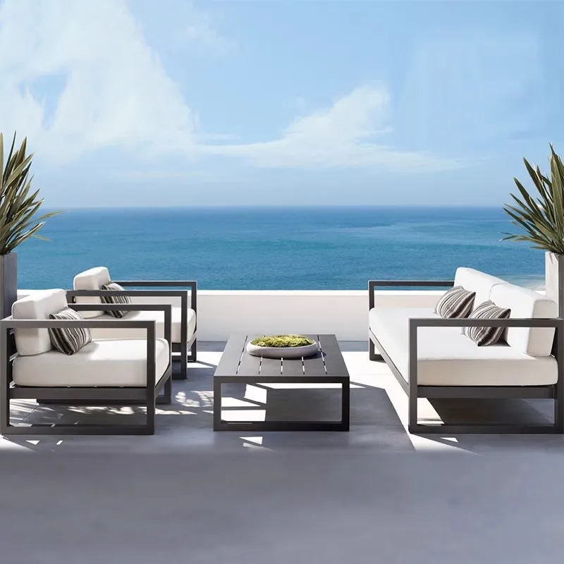 

#Outdoor Leisure Sofa Waterproof Real Estate Landscape Project Sales Outdoor Sofa Coffee Table Set Aluminum Alloy Iron Art