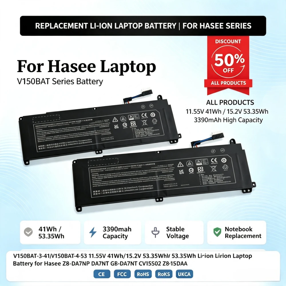 V150BAT-3-41/V150BAT-4-53 11.55V 41Wh/15.2V 53.35Wh Li-ion Laptop Battery for Hasee Z8-DA7NP DA7NT G8-DA7NT CV15S02 Z8-DA7NS/P