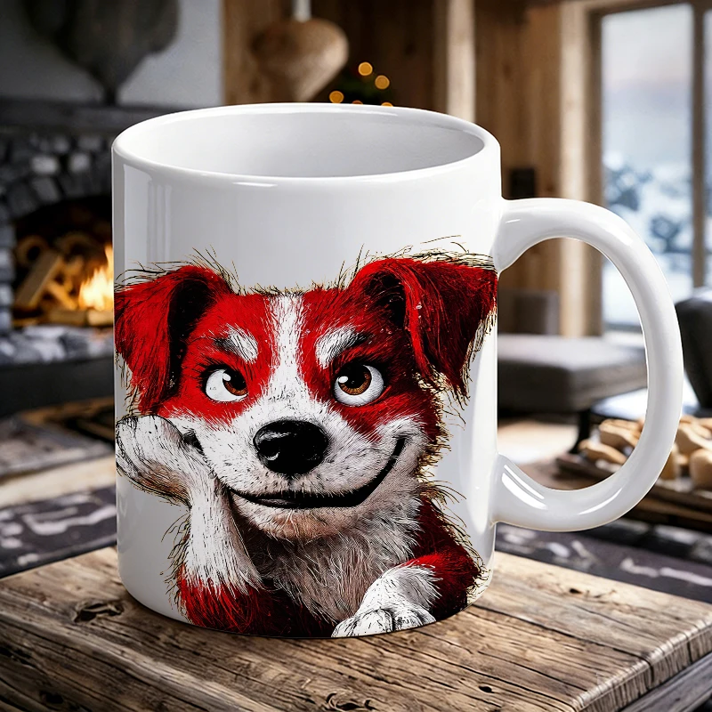 Cute Smiling Dog Illustration Ceramic Mug, Coffee Cup, Milk Cup, Office Tea Cup, Drinking Cup, Fade-Resistant, Gift for Friends