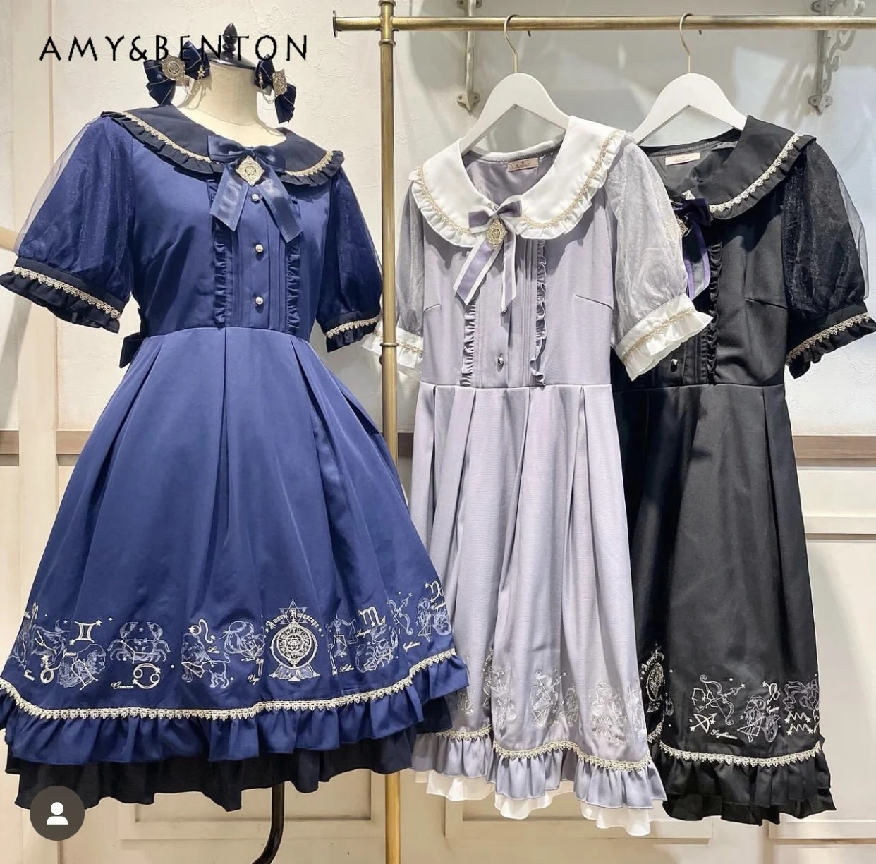 Constellation Series Heavy Industry Embroidery Lolita Dress Sweet Girl Doll Collar Bow Short Sleeve Dresses Japanese Mine Dress