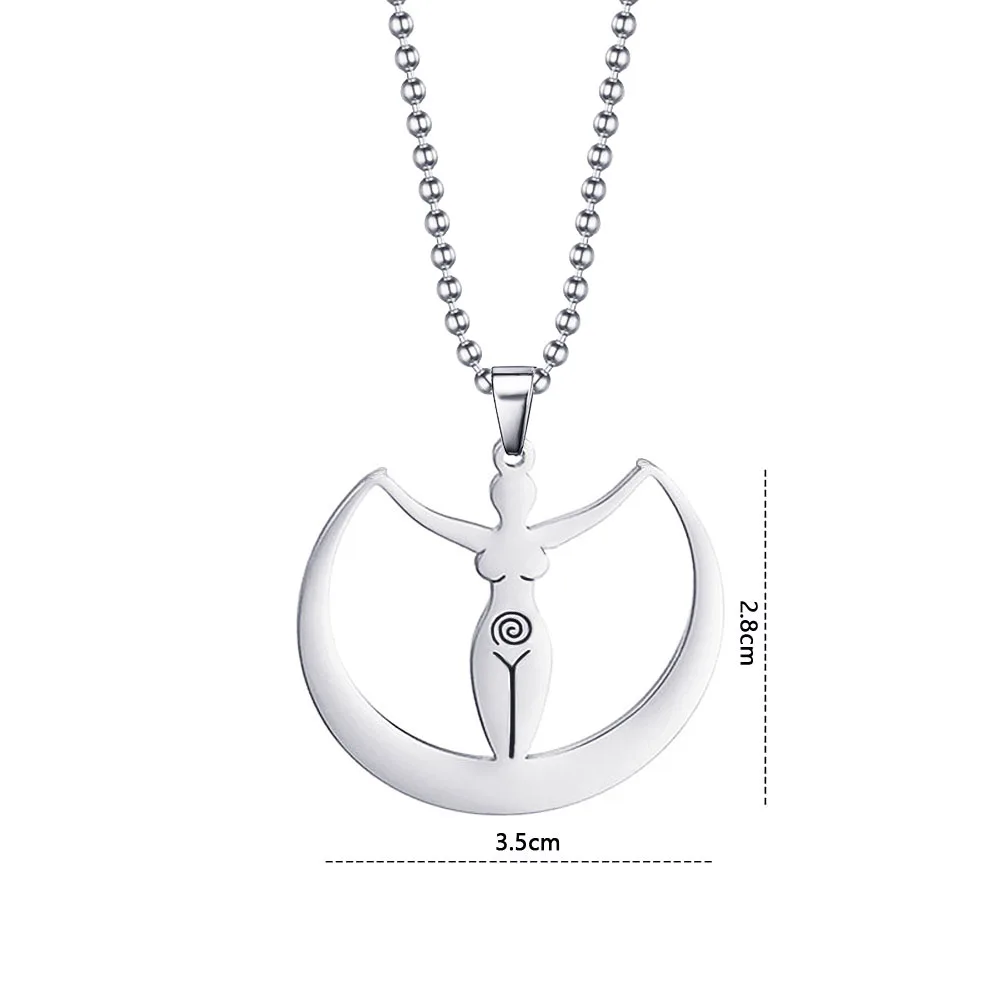 STEELBROS High Polished Moon Godness Pendant Fertility Tailsman Pagan Necklace Women Mother Stainless Steel Jewelry Dropshipping