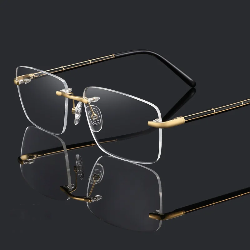 HDCRAFTER Pure Titanium Rimless Glasses Frame Men Brand Designer Optical Prescription Eyeglasses Square Myopia Reading Eyewear