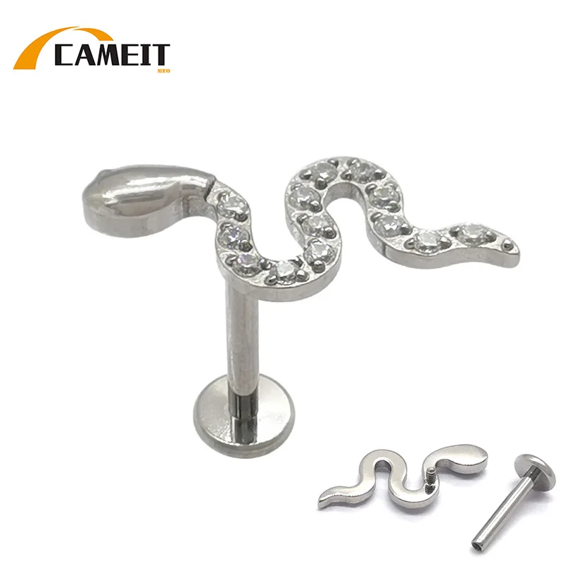 

ASTM F136 Titanium Viper Snake Zircon Labret Cartilage Earring Flat Back Stud Conch Tragus Helix Medusa Monroe Piercing