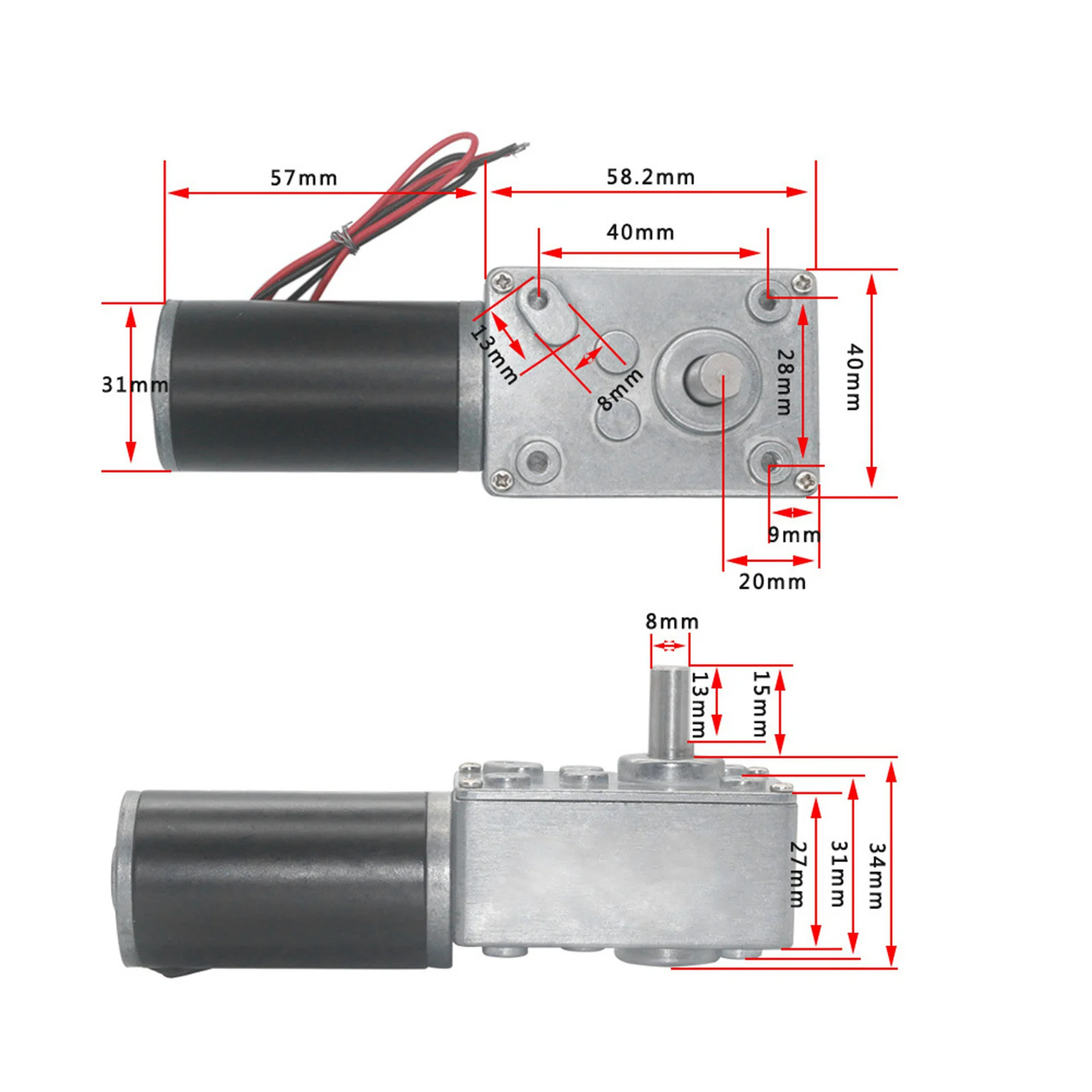 Speed Reduce Electric Gearbox Motor Reversible Worm Gear Motor 8mm Shaft 12V(12V,20RPM)