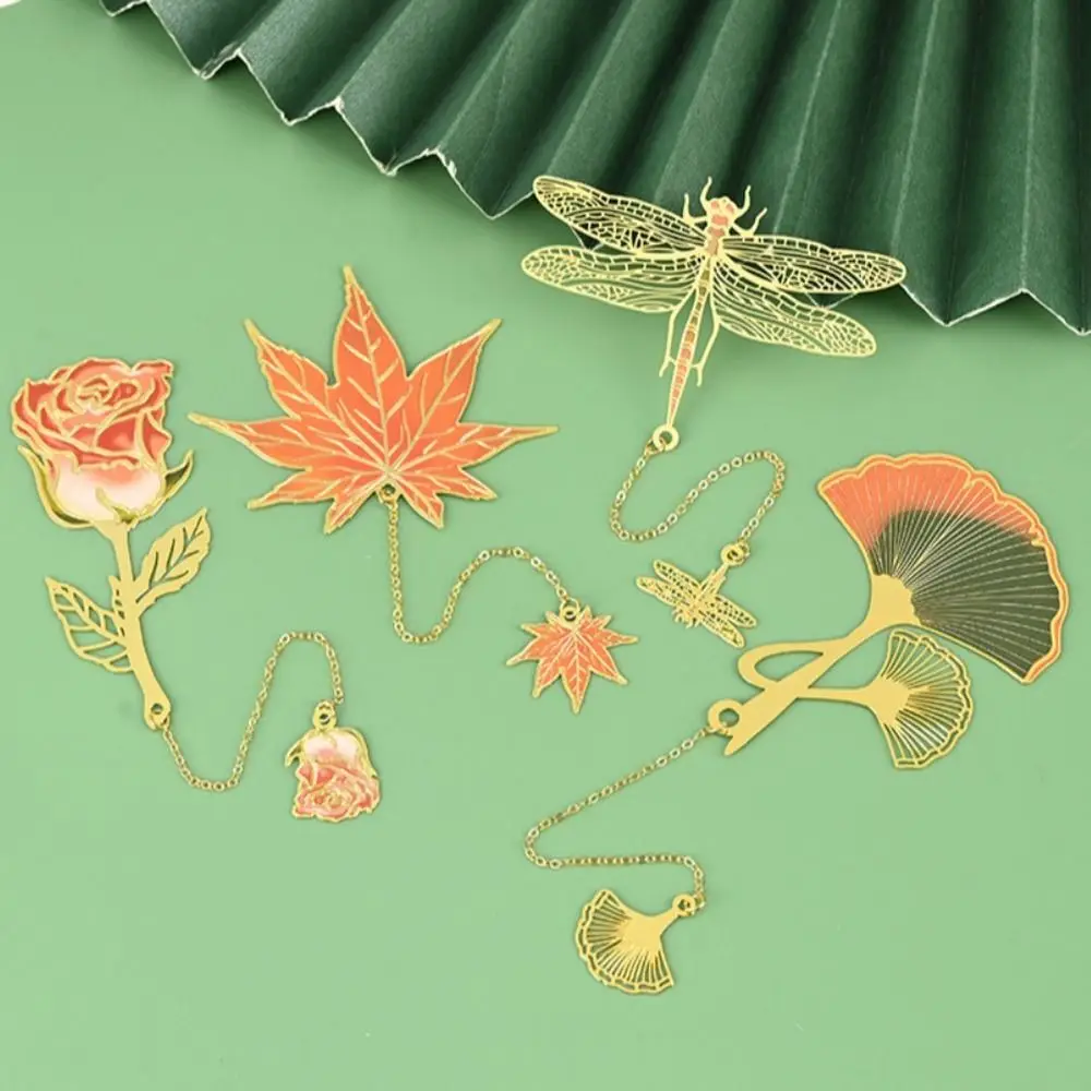 Stationery Pendant Metal Bookmark Roses Lotus Leaf Lotus Leaf Book Mark Lotus Dragonfly Rose Bookmark Reading