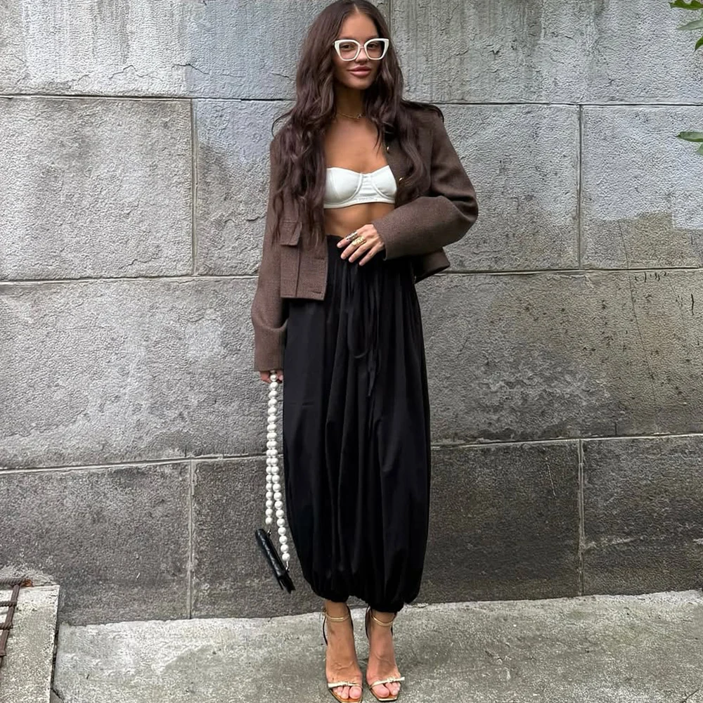 Talenza Female Fashion Trousers Summer Loose Pleated High Waist Trousers Solid Patchwork Casual Wide Leg Pants 2025 Women Pants - Image 6