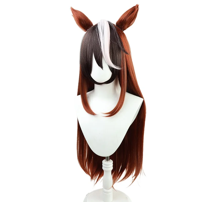 Uma Musume Pretty Derby Tokai Teio Cosplay Wig, Three-Tone Color Block, Heat Resistant, Realistic Scalp