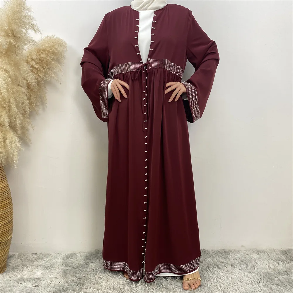 Dubai Turkey Beads Open Abaya Pearls Kimono Cardigan Women Muslim Dress Islamic Clothing Arabic Robe Jalabiya Eid Ramadan Kaftan