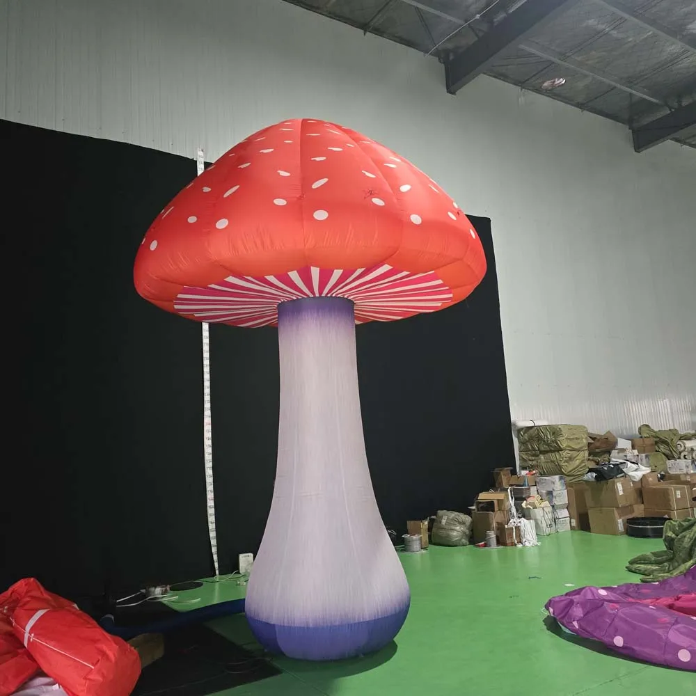 Seta inflable realista gigante con luces LED y soplador interior, modelo de seta púrpura realista, accesorios de decoración para escenario de fiesta