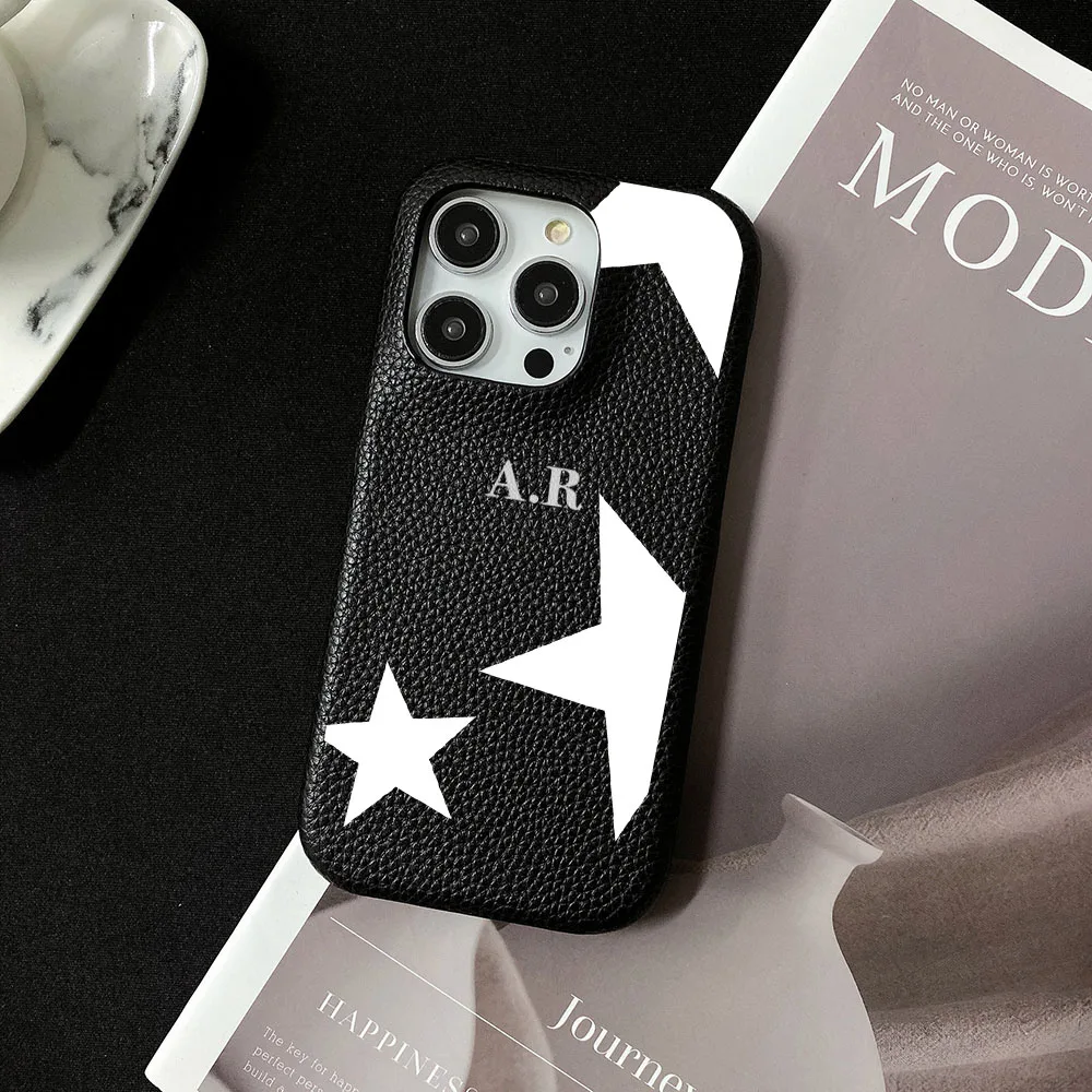 

Personalised Customized Name Leather Case For iPhone 16 15 14 13 12 11 Pro Max Initials Letters DIY Engraved Cover 15 Pro Max