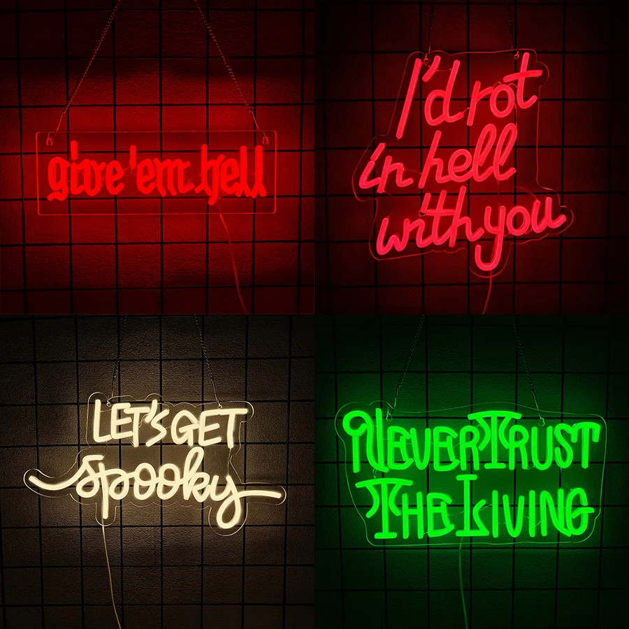 علامة Give Em Hell النيون لديكور الحائط، موضوع شقة النوم، ديكور حفلات المنزل القوطي للرجال الكهف، البار، غرفة الألعاب، تعمل بمنفذ USB #1