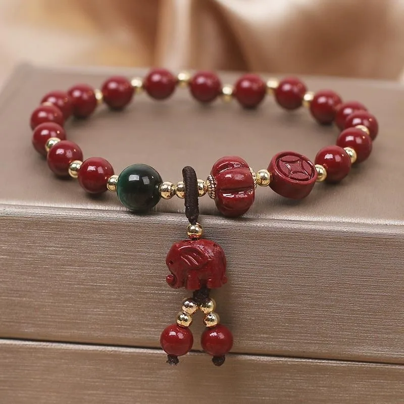 Customized Natural Red Cinnabar Elephant Elastic DIY Bracelet Jade Round Hand Weaving Jewellery Fashion Woman Luck Amulet New