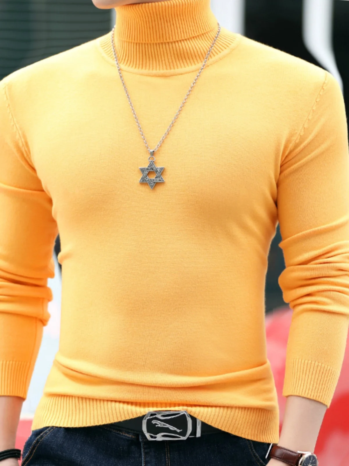 

Модный вязаный длинный мужской свитер с высоким воротником, цветная многослойная футболка Ne, Urban Sle Base irt для молодежи